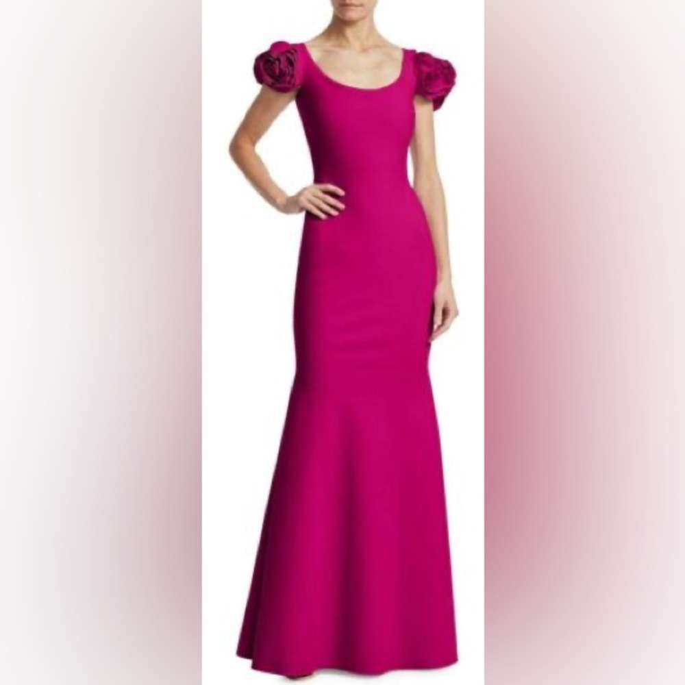 CHIARA BONI La Petite Robe Merijeme Cyclamen Rose Rosette Shoulder Gown